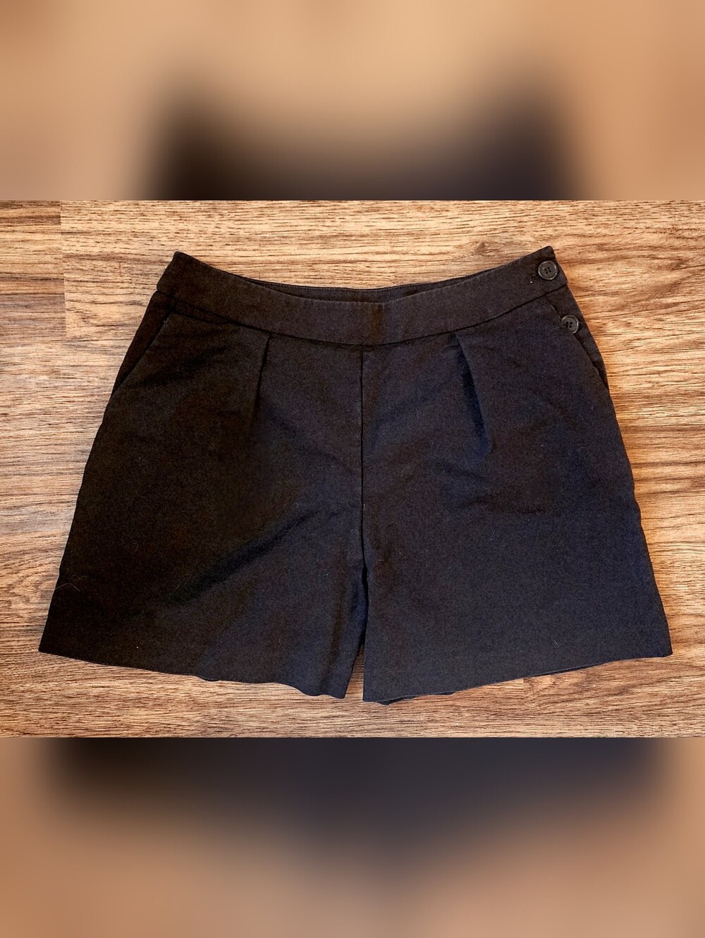 Black Side-Button Pleated Dress Shorts